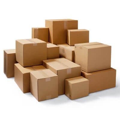 A stack of assorted cardboard boxes