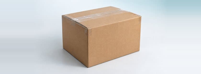 A T-Box packed and sealed with tape, ready for collection
